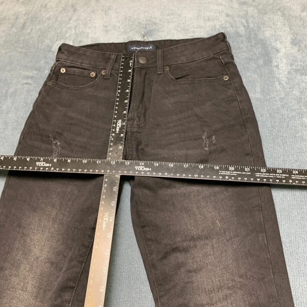 Aeropostale Skinny Taper Jeans Mens 28x32 Black Denim Distressed Dark Wash